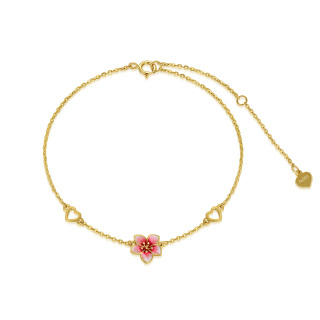 10K Gold Cherry Blossom & Heart Charm Bracelet-3