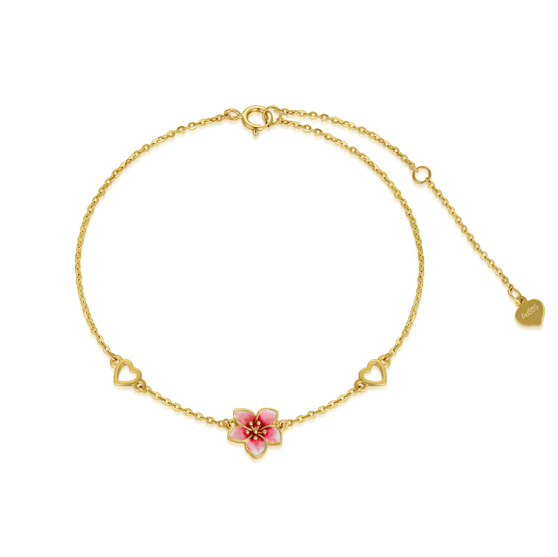10K Gold Cherry Blossom & Heart Charm Bracelet-14