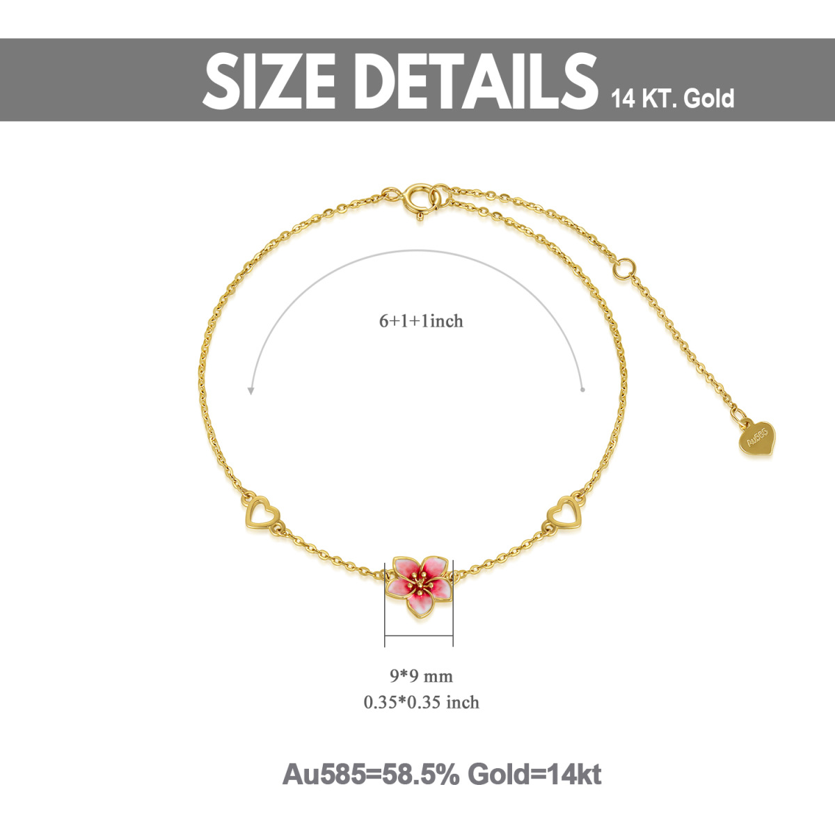 18K Gold Cherry Blossom & Heart Charm Bracelet-5