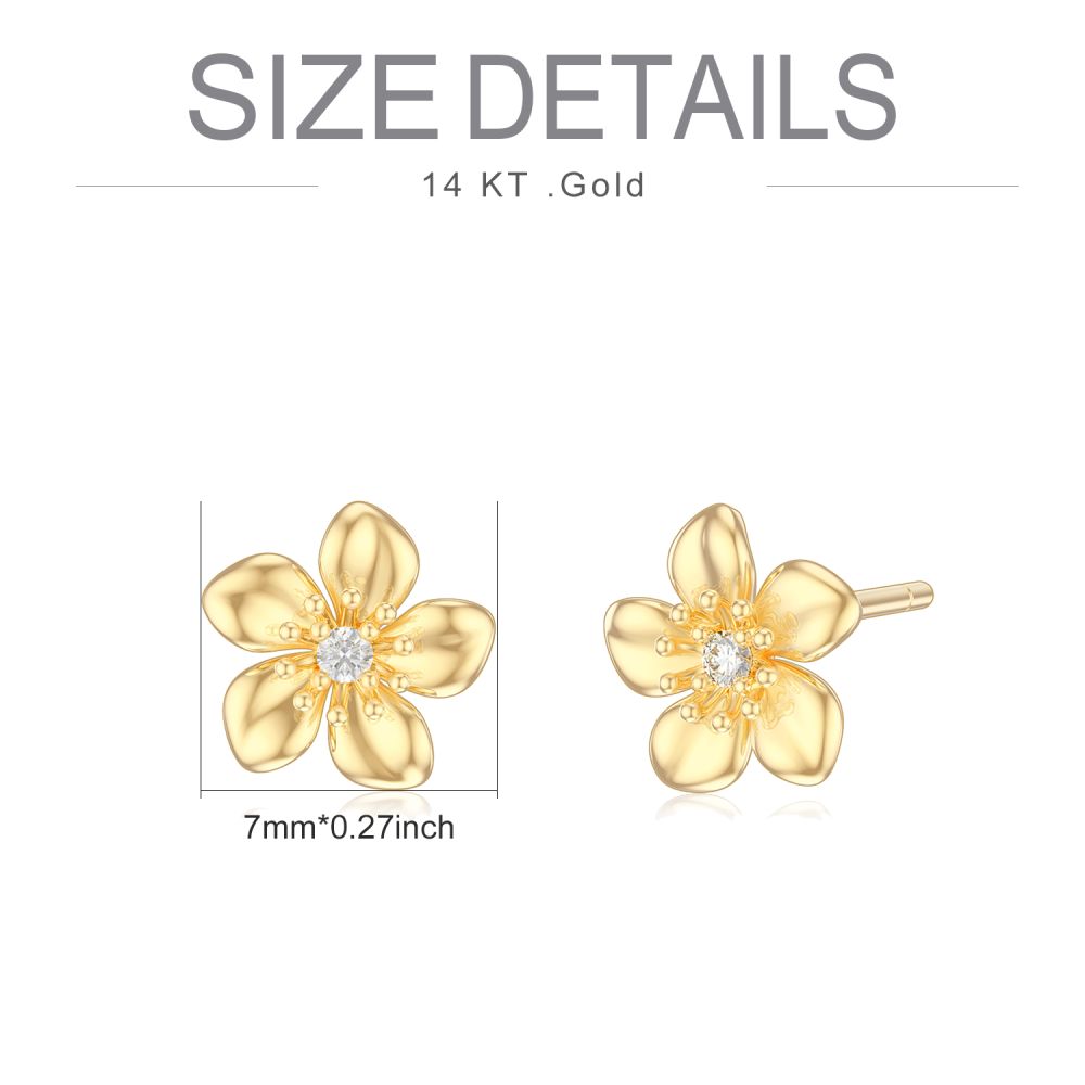 Brincos de pino de flor de cerejeira com zircônia cúbica de ouro 10K-5