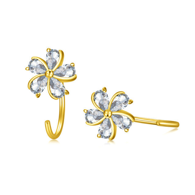 14K Gold Cubic Zirconia Cherry Blossom Stud Earrings-3