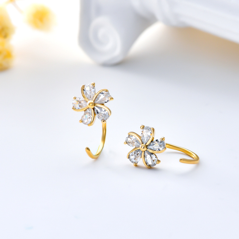 10K White Gold Cubic Zirconia Cherry Blossom Stud Earrings-5