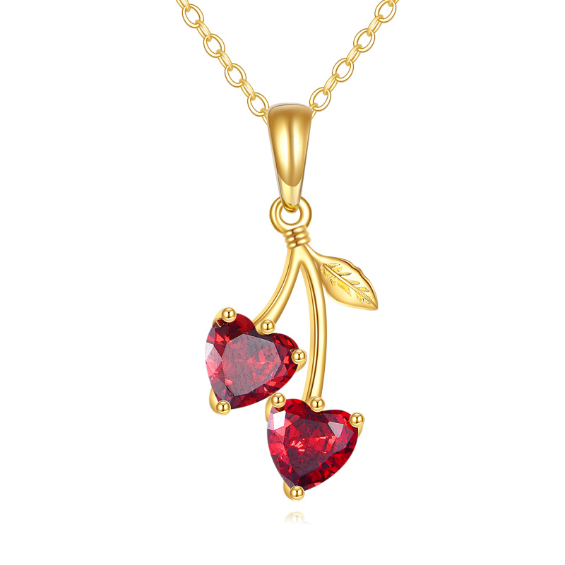 10K Gold Cubic Zirconia Cherry Pendant Necklace-1