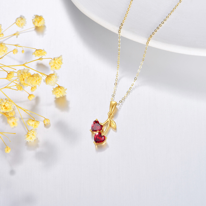 10K Gold Cubic Zirconia Cherry Pendant Necklace-4