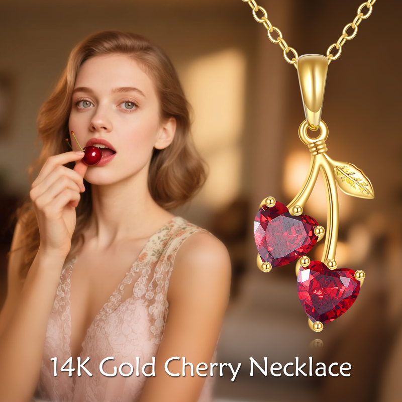 10K Gold Cubic Zirconia Cherry Pendant Necklace-6