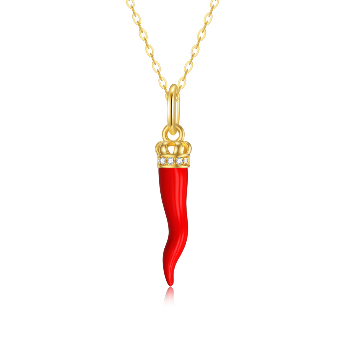 10K Gold Cubic Zirconia Chili Pendant Necklace-1