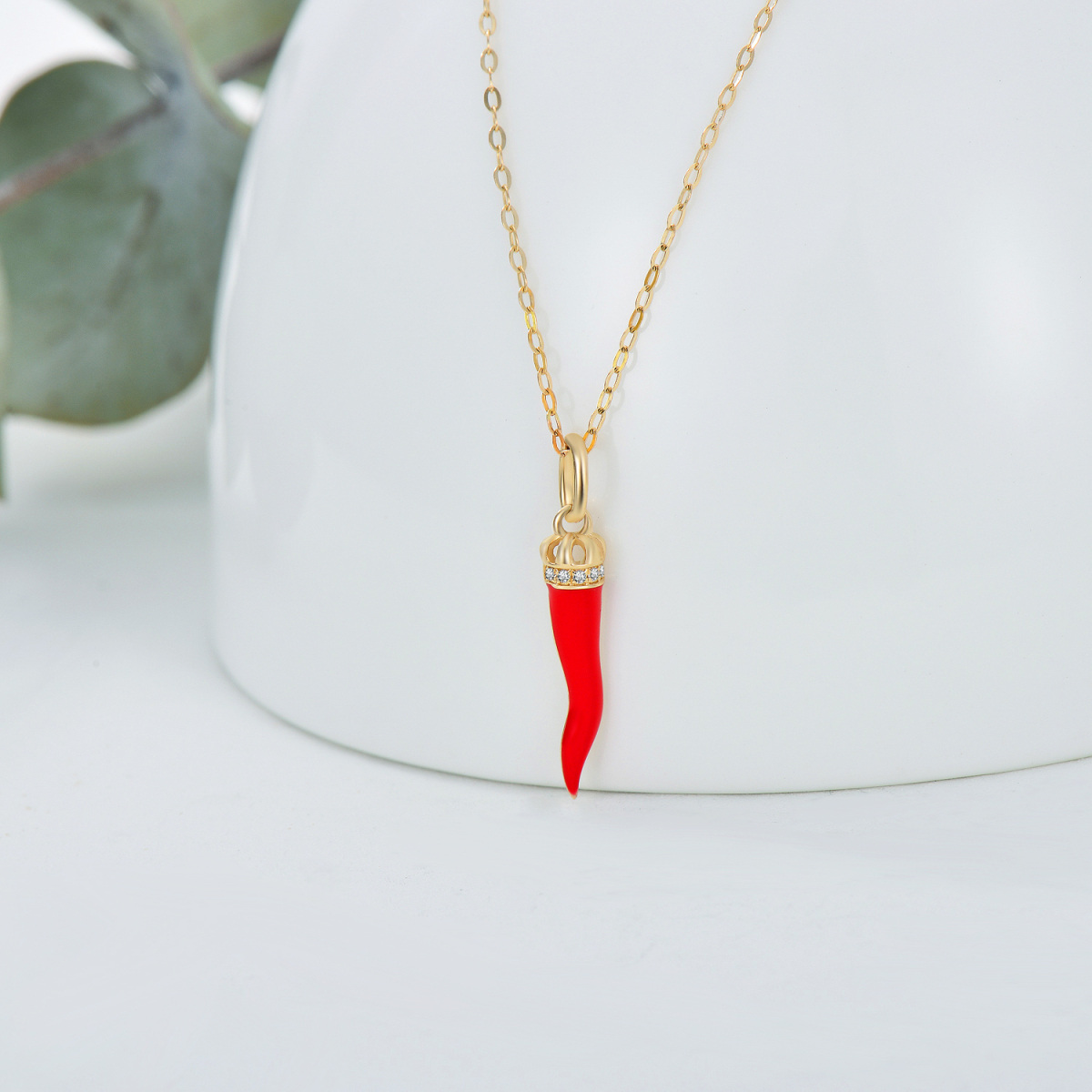 10K Gold Cubic Zirconia Chili Pendant Necklace-3