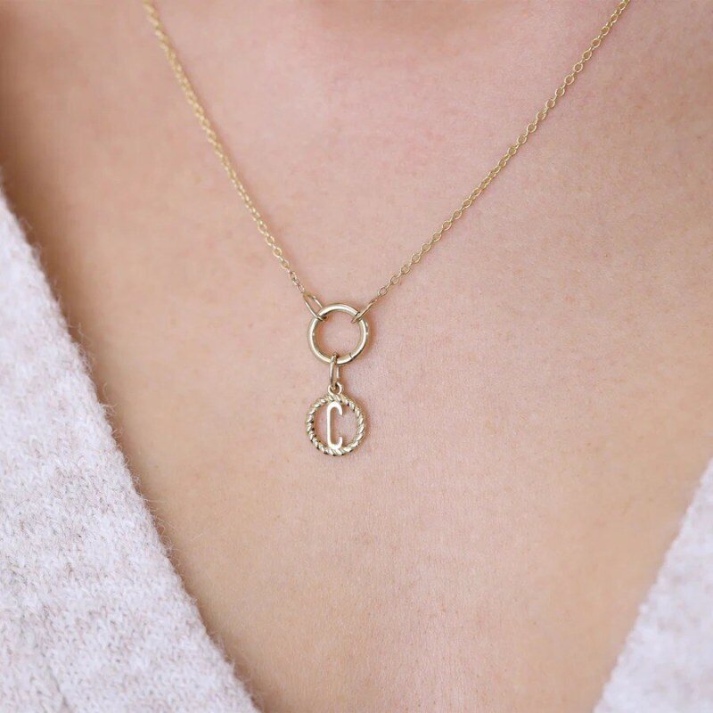 Collar colgante conector de círculo en oro de 14 quilates-2