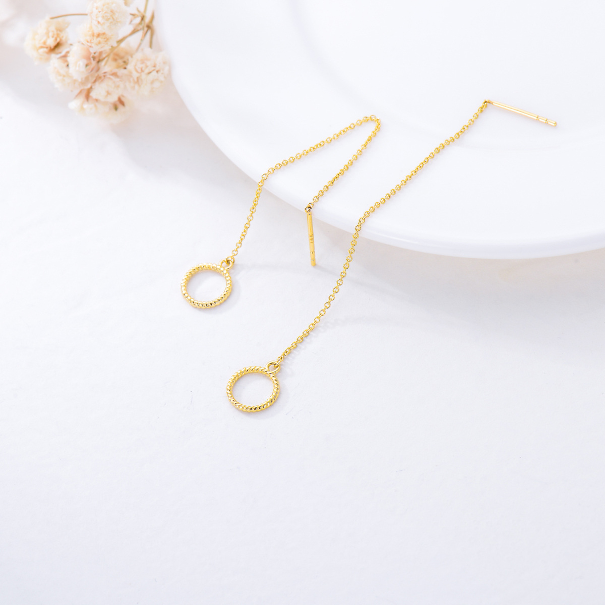 10K Gold Circle Drop Earrings-3