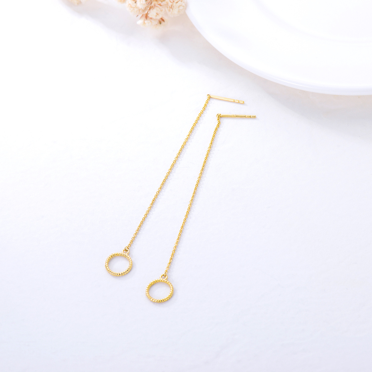 10K Gold Circle Drop Earrings-4