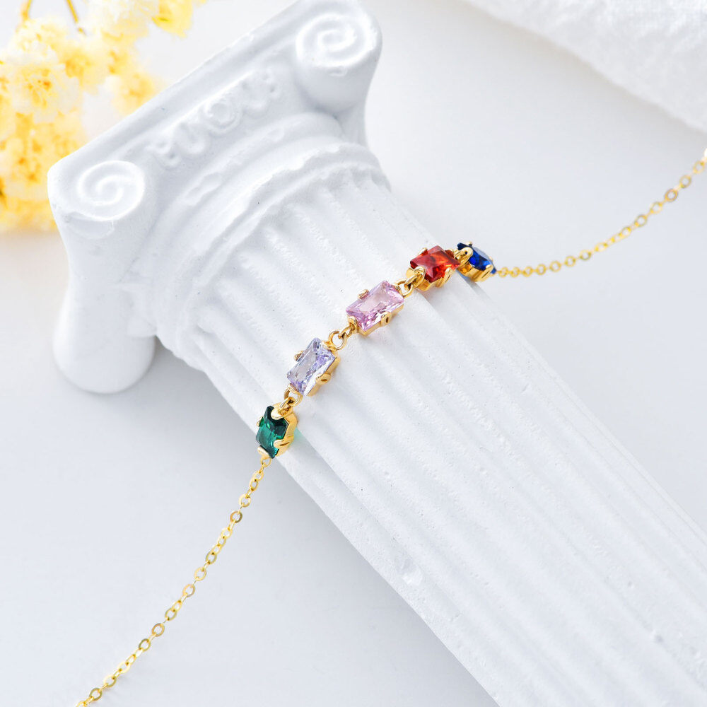 10K Gold Cubic Zirconia Circle Charm Bracelet-4