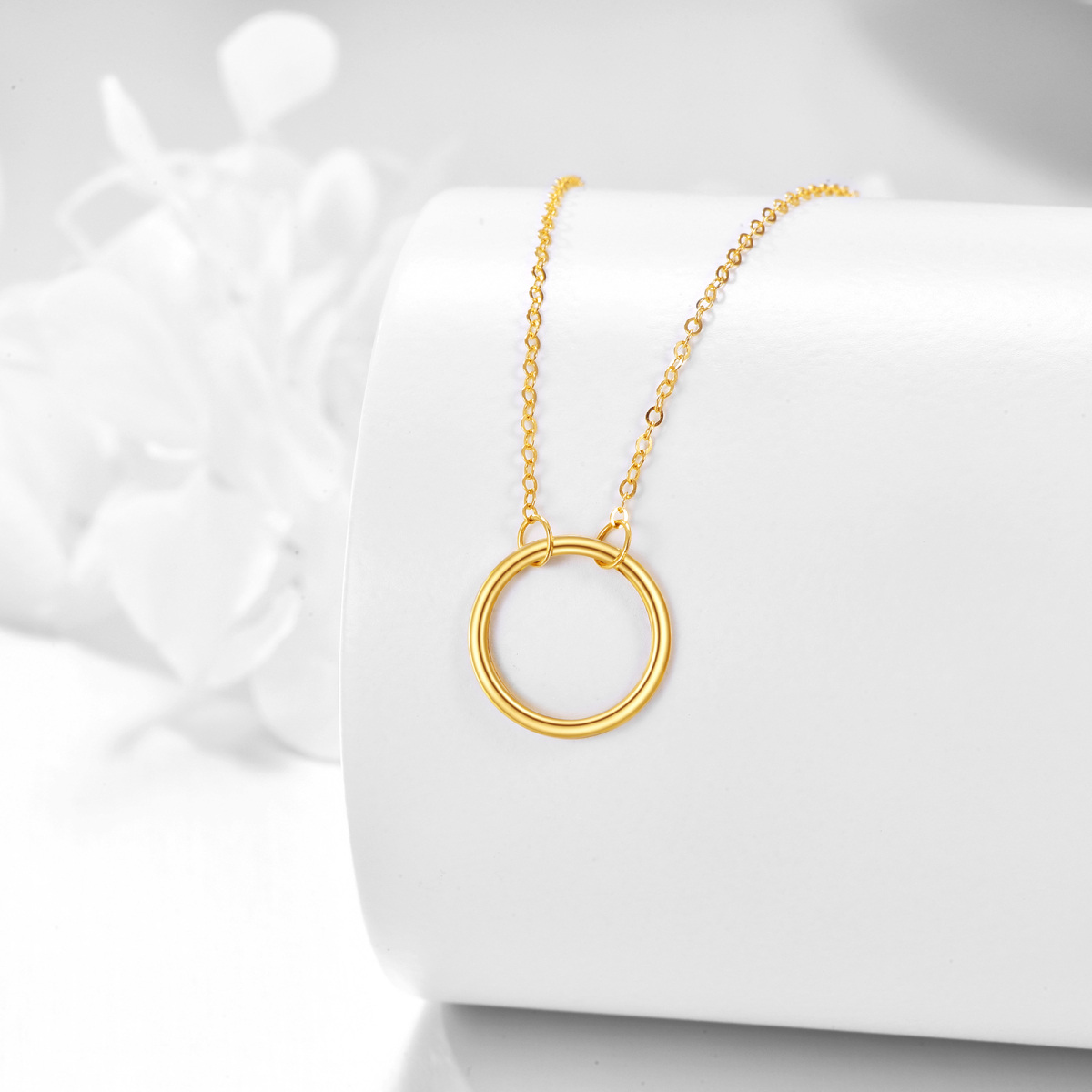 Colar com pingente circular de ouro 14K-3