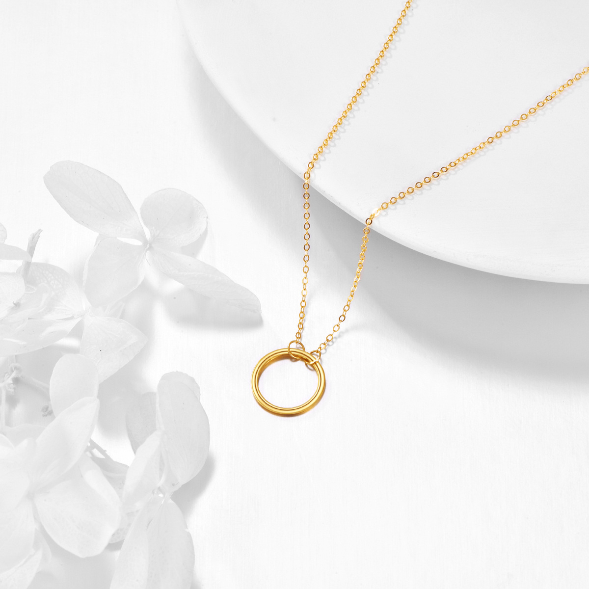 14K Gold Circle Pendant Necklace-4