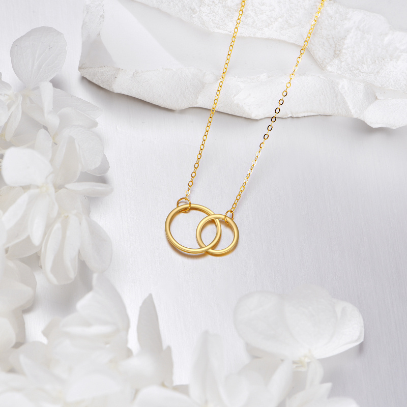18K Gold Two Circle Pendant Necklace-3