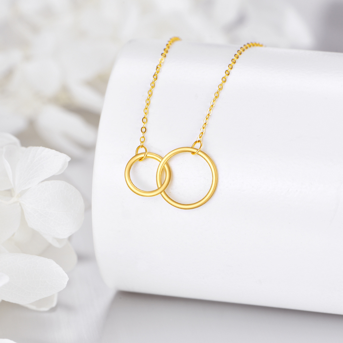 14K Gold Two Circle Pendant Necklace-4