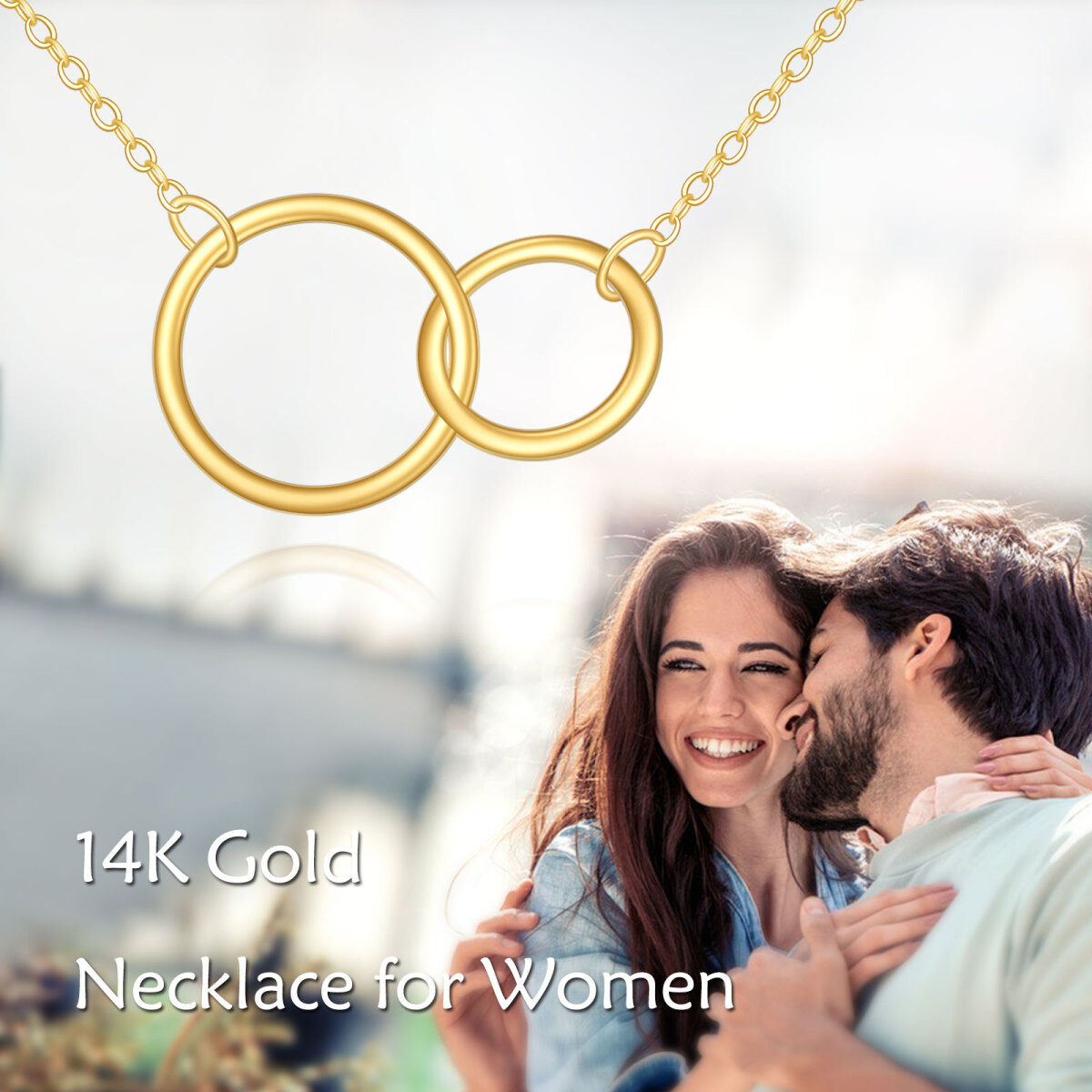 Colar com pingente de dois círculos em ouro 14K-6