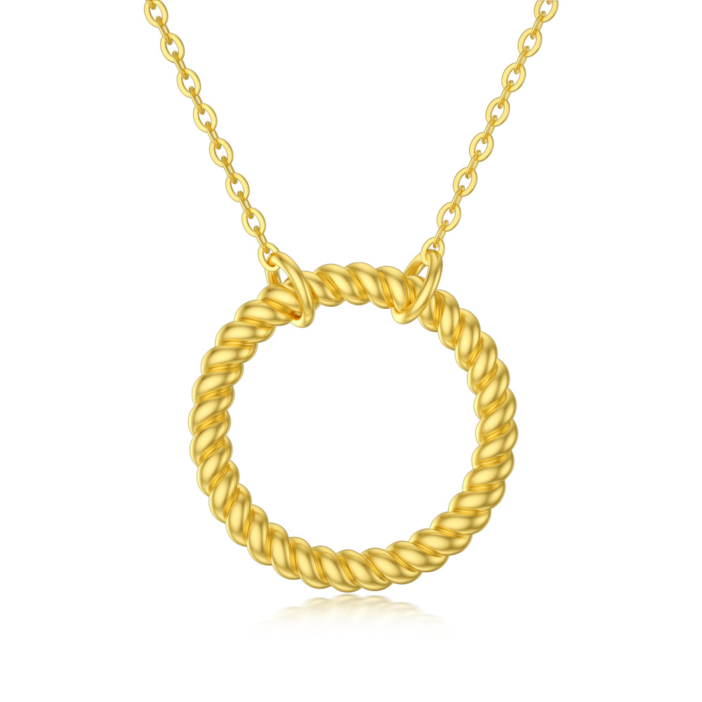 10K Yellow Gold Circle Pendant Necklace For Women-1