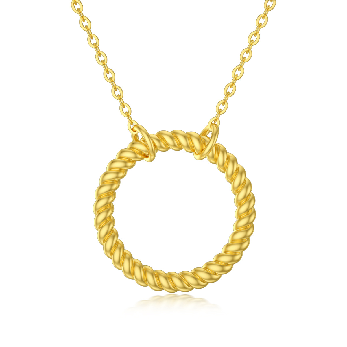 Collar con colgante circular de oro amarillo de 14 quilates para mujer-1