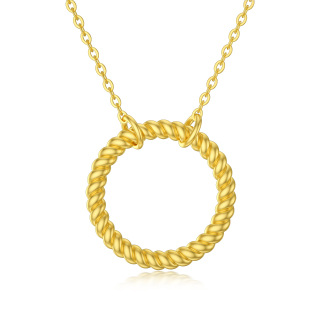 10K Yellow Gold Circle Pendant Necklace For Women-43