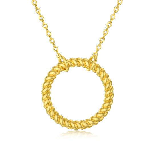 14K Yellow Gold Circle Pendant Necklace For Women