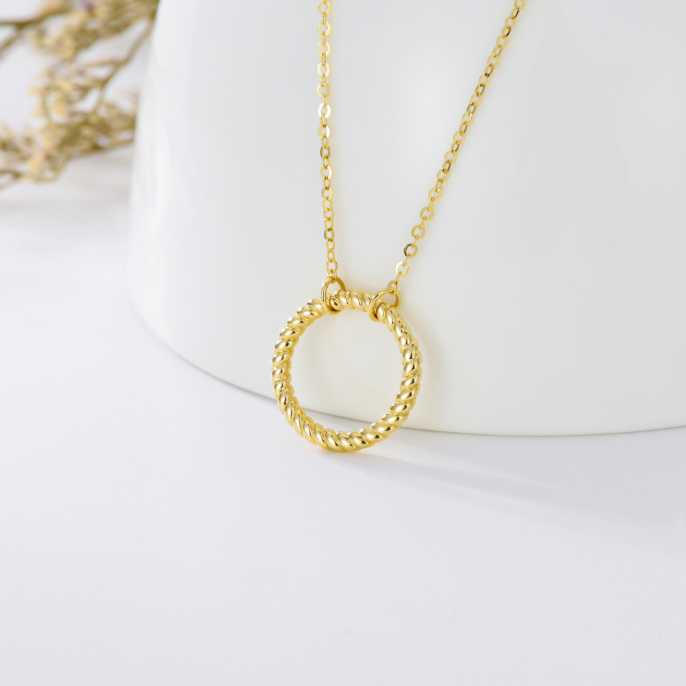 10K Yellow Gold Circle Pendant Necklace For Women-3