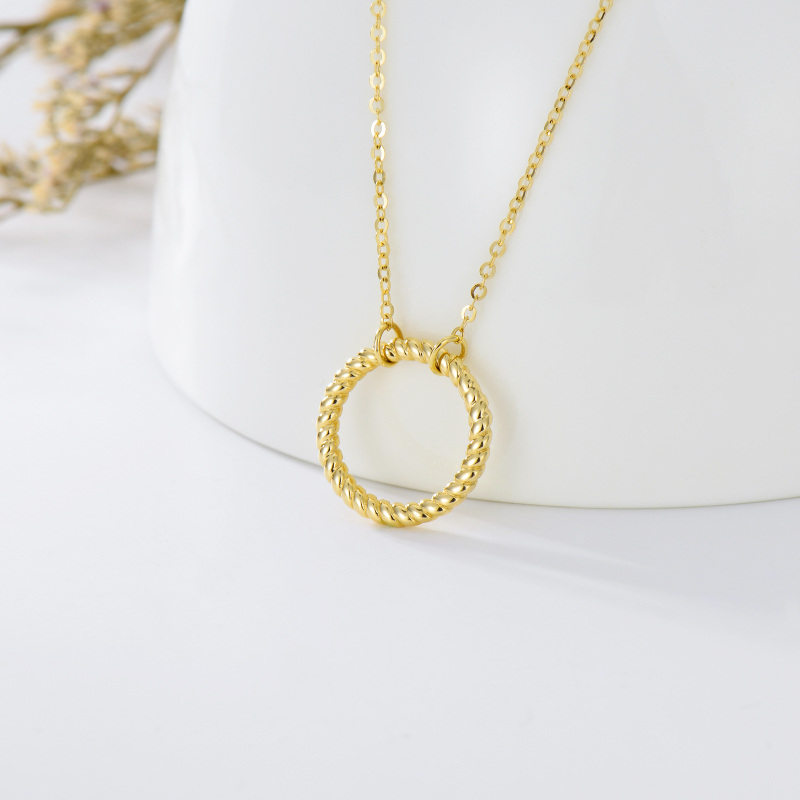 10K Yellow Gold Circle Pendant Necklace For Women-3