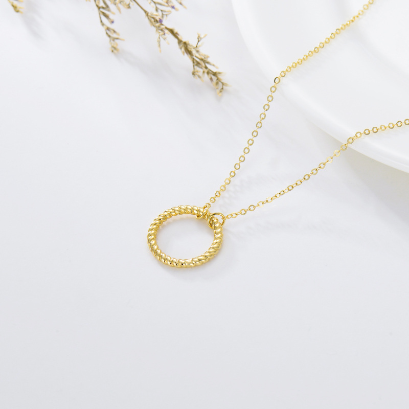 10K Yellow Gold Circle Pendant Necklace For Women-4