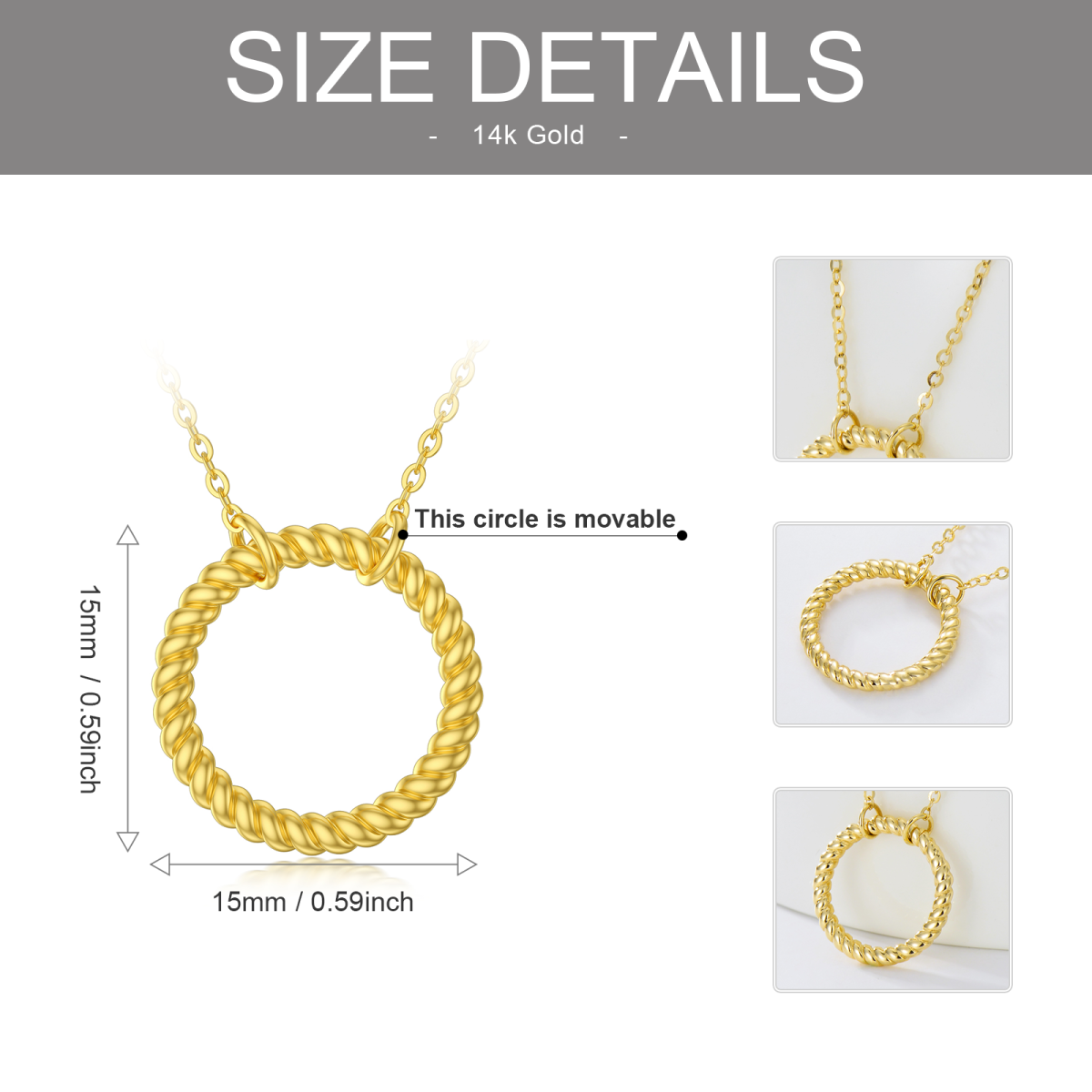 Collar con colgante circular de oro amarillo de 14 quilates para mujer-5