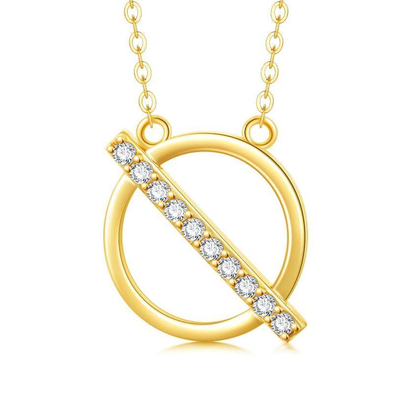 10K Gold Cubic Zirconia Circle Pendant Necklace-1