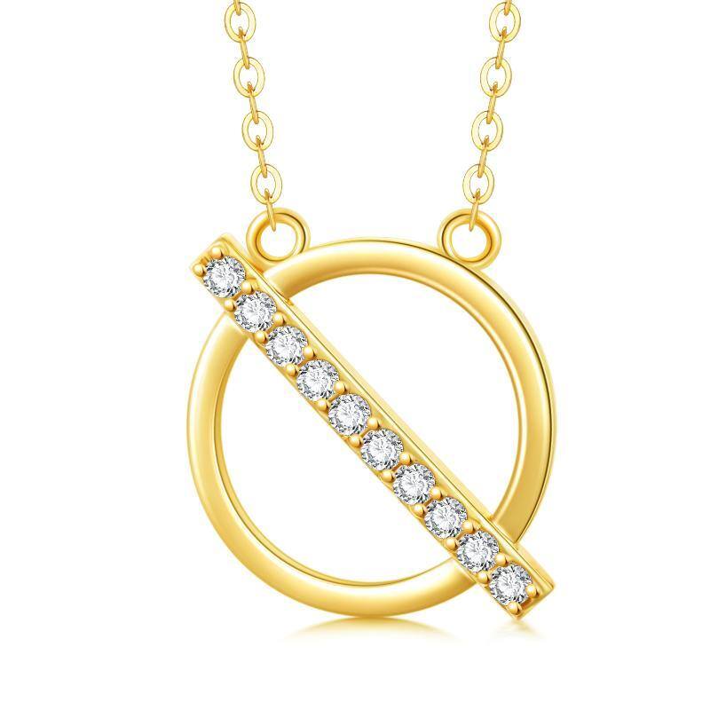 10K Gold Cubic Zirconia Circle Pendant Necklace-4