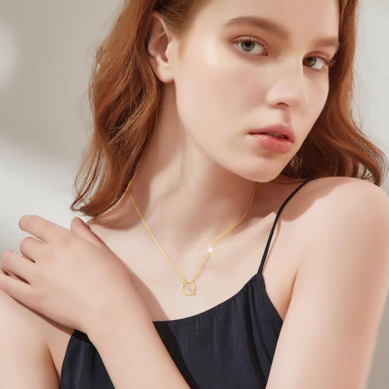 10K White Gold Cubic Zirconia Circle Pendant Necklace-2