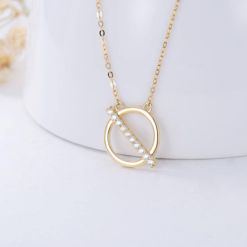 10K Gold Cubic Zirconia Circle Pendant Necklace-3