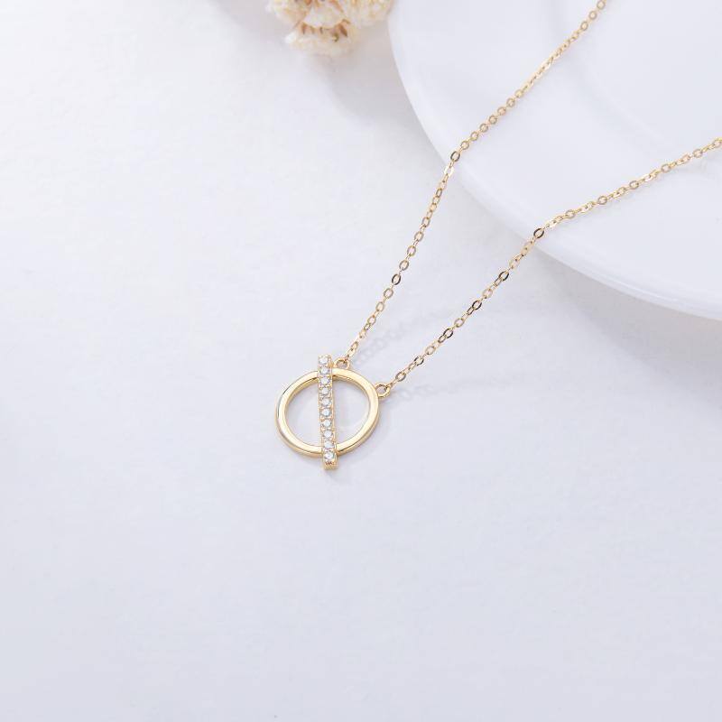 14K Gold Cubic Zirconia Circle Pendant Necklace-4