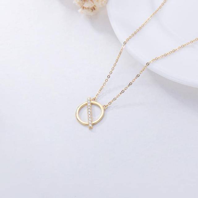 Collier à pendentif circulaire en or 14K à zircon cubique-4