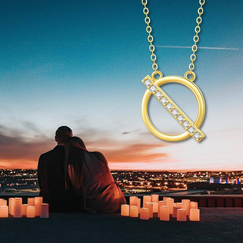 10K White Gold Cubic Zirconia Circle Pendant Necklace-5