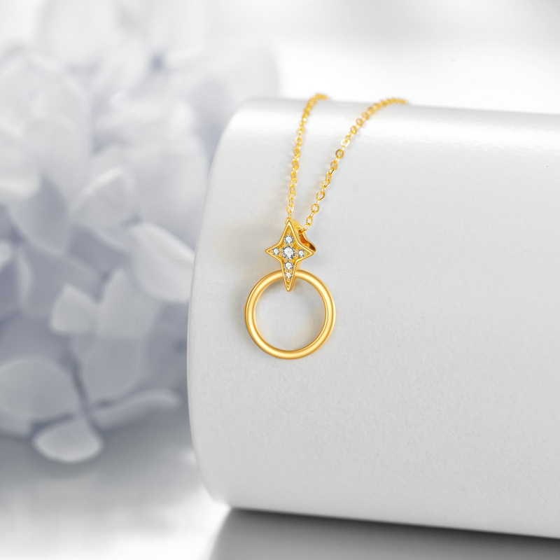 10K Gold Cubic Zirconia Circle & Star Pendant Necklace-3