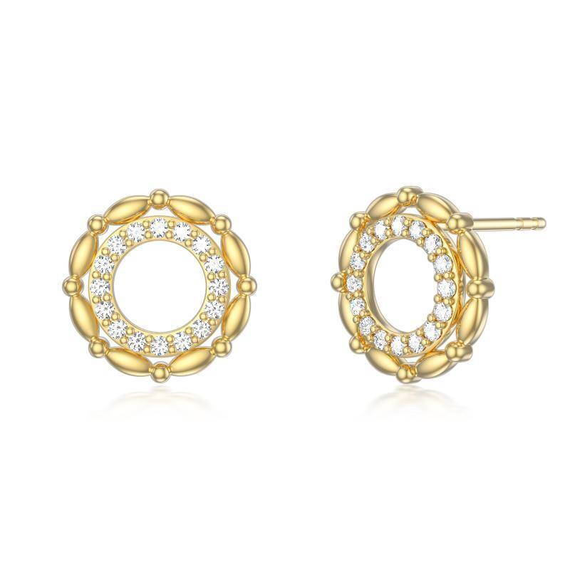 10K Gold Cubic Zirconia Circle Stud Earrings-1