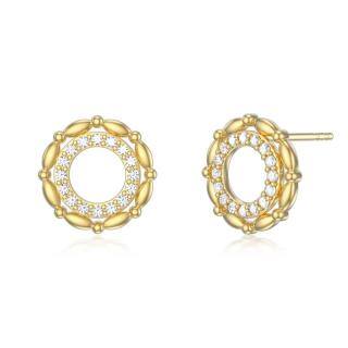 10K Gold Cubic Zirconia Circle Stud Earrings-55