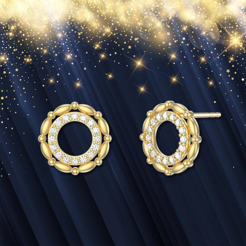 10K Gold Cubic Zirconia Circle Stud Earrings-4