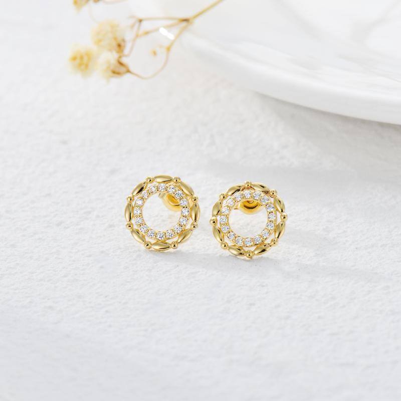 10K Gold Cubic Zirconia Circle Stud Earrings-5