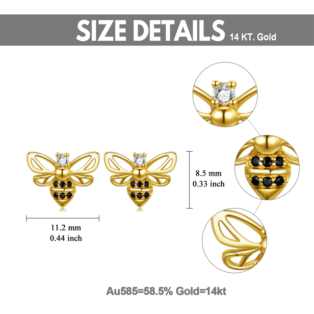 14K Gold Runde Ohrstecker mit Zirkonia in Bienenform-5