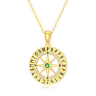 10K Gold Circular Cubic Zirconia Compass Pendant Necklace-1