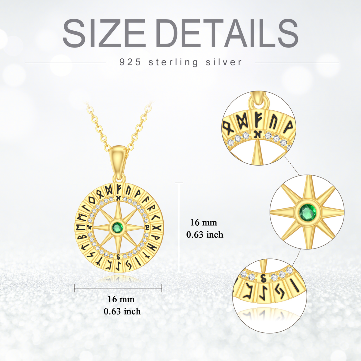 10K Gold Circular Cubic Zirconia Compass Pendant Necklace-5