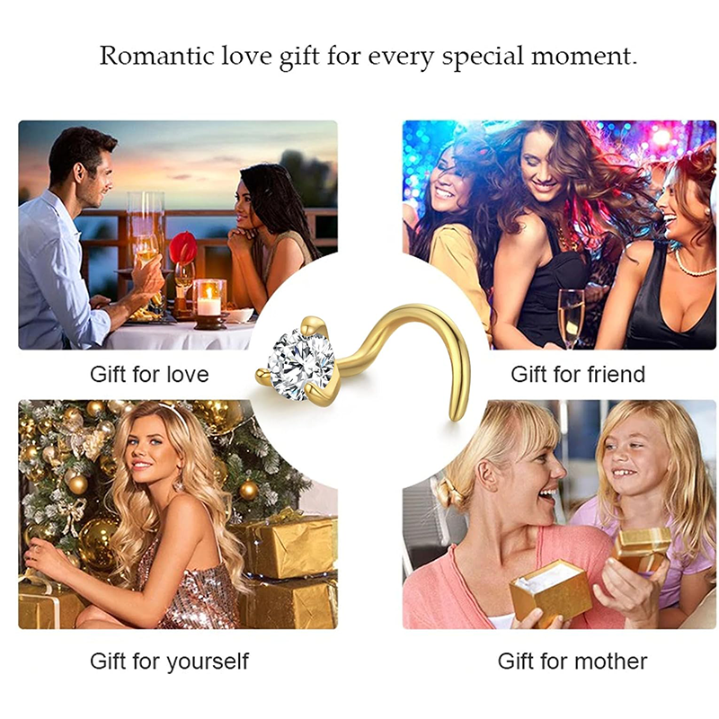 Złoty kolczyk do nosa z okrągłym koralikiem moissanitu 10K-5