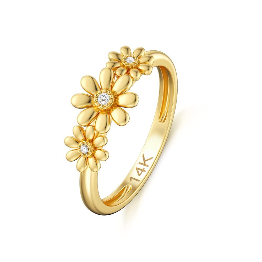 Anillo circular de moissanita en forma de margarita en oro de 10 quilates-1