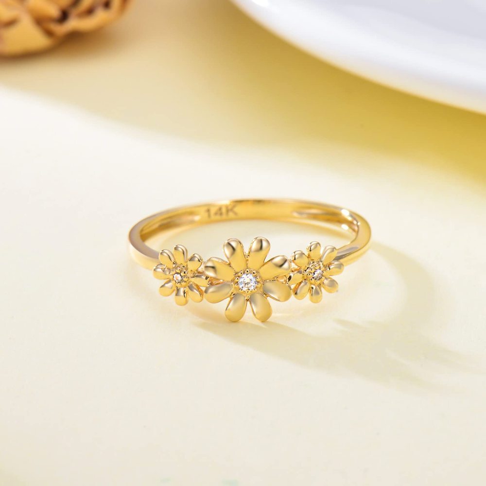 Anillo circular de moissanita en forma de margarita en oro de 10 quilates-3