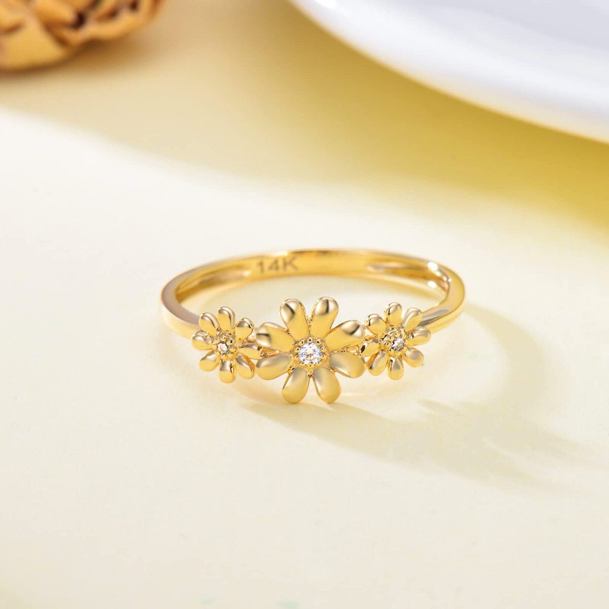 14K Gold Circular Moissanite Daisy Ring-3