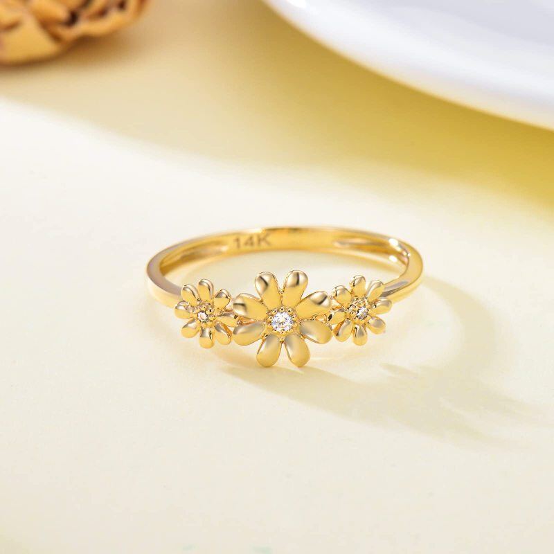 14K Gold Round Moissanite Daisy Ring-3