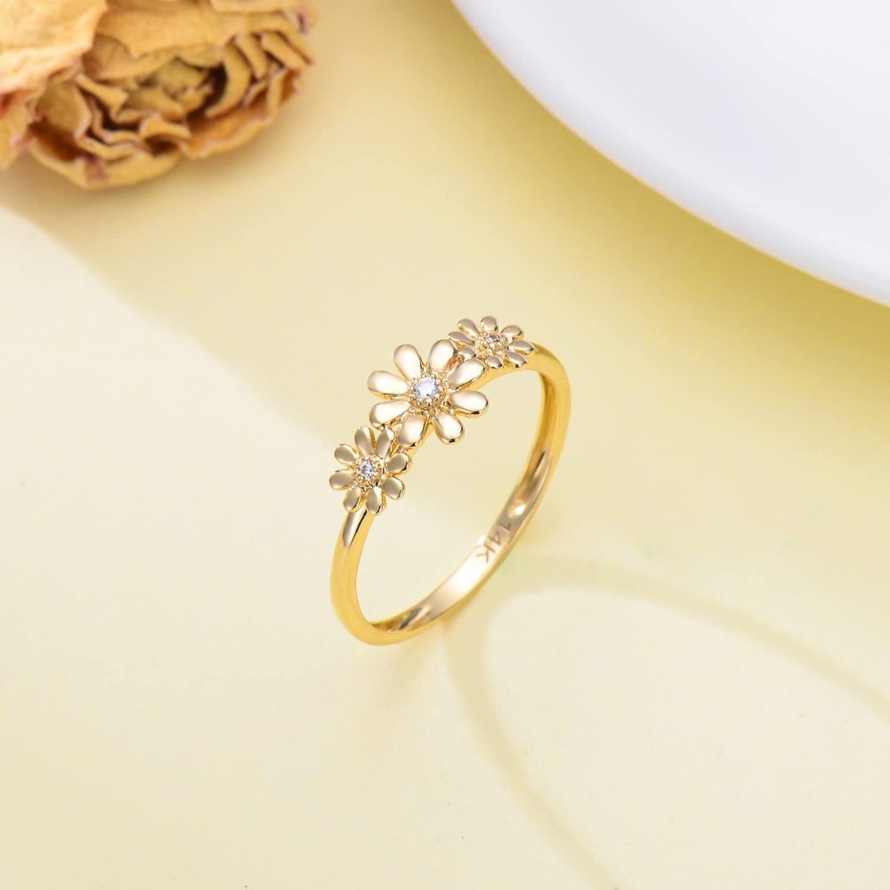 Anillo circular de moissanita en forma de margarita en oro de 10 quilates-4