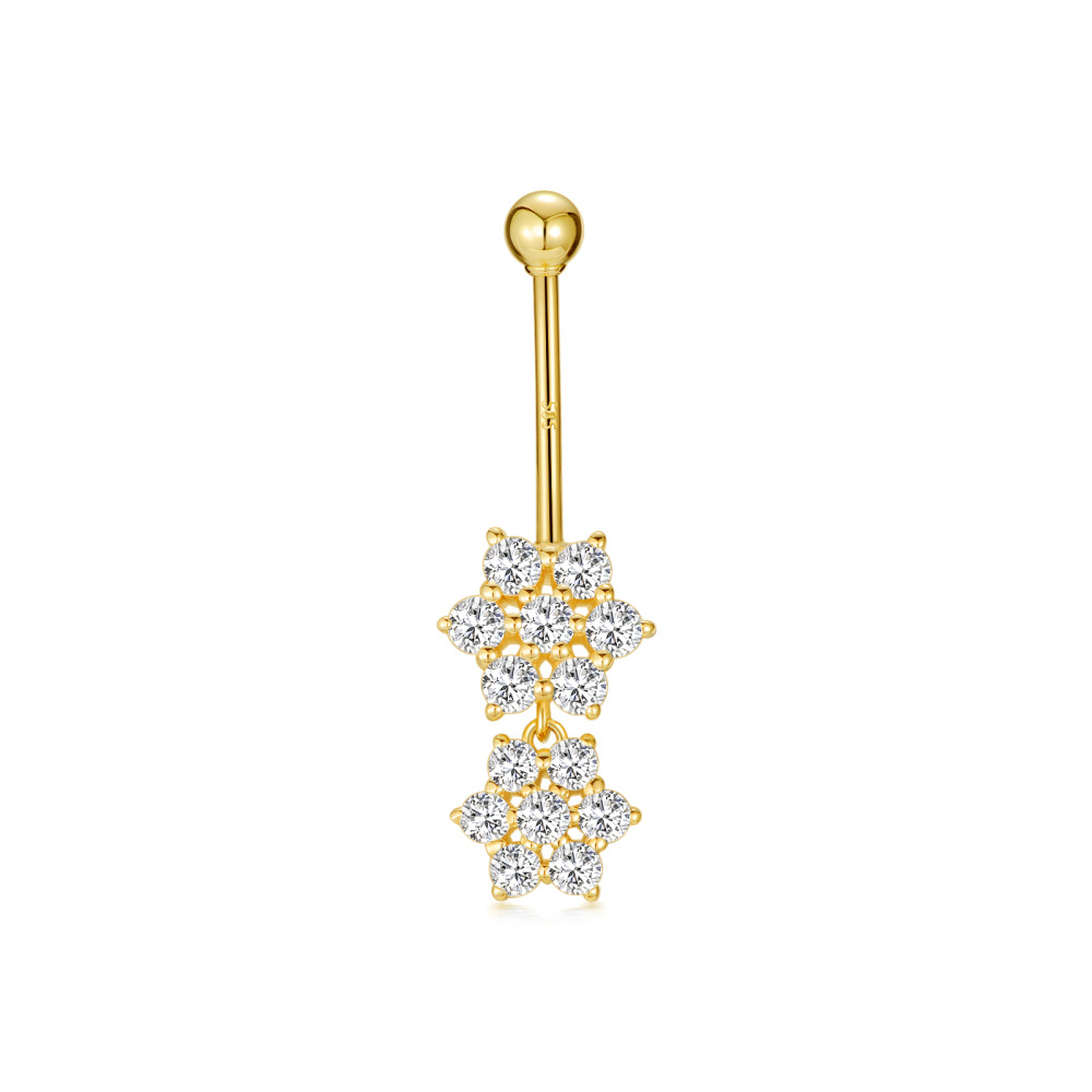 10K Gold Circular Moissanite Wildflowers Belly Button Ring-1